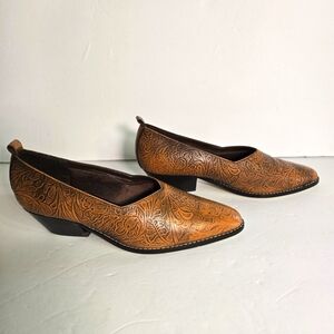Vintage Coup D'etat LTD‎ Floral Embossed Leather Western Heels Size 9